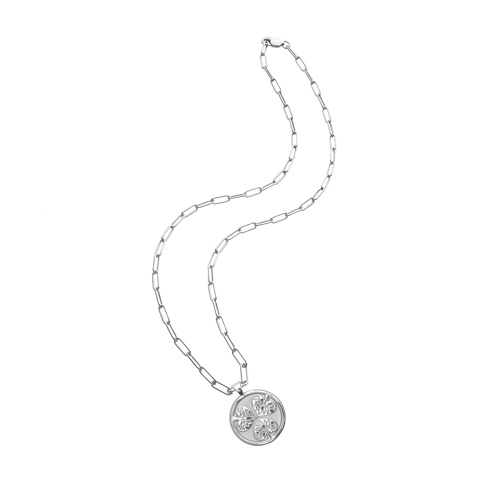 Silver small Joy coin on drawn link chain