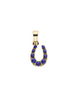 Gold horseshoe pendant with lapis stones
