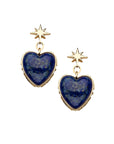 Drop earrings with gold 8 point star studs and lapis heart drop with gold border