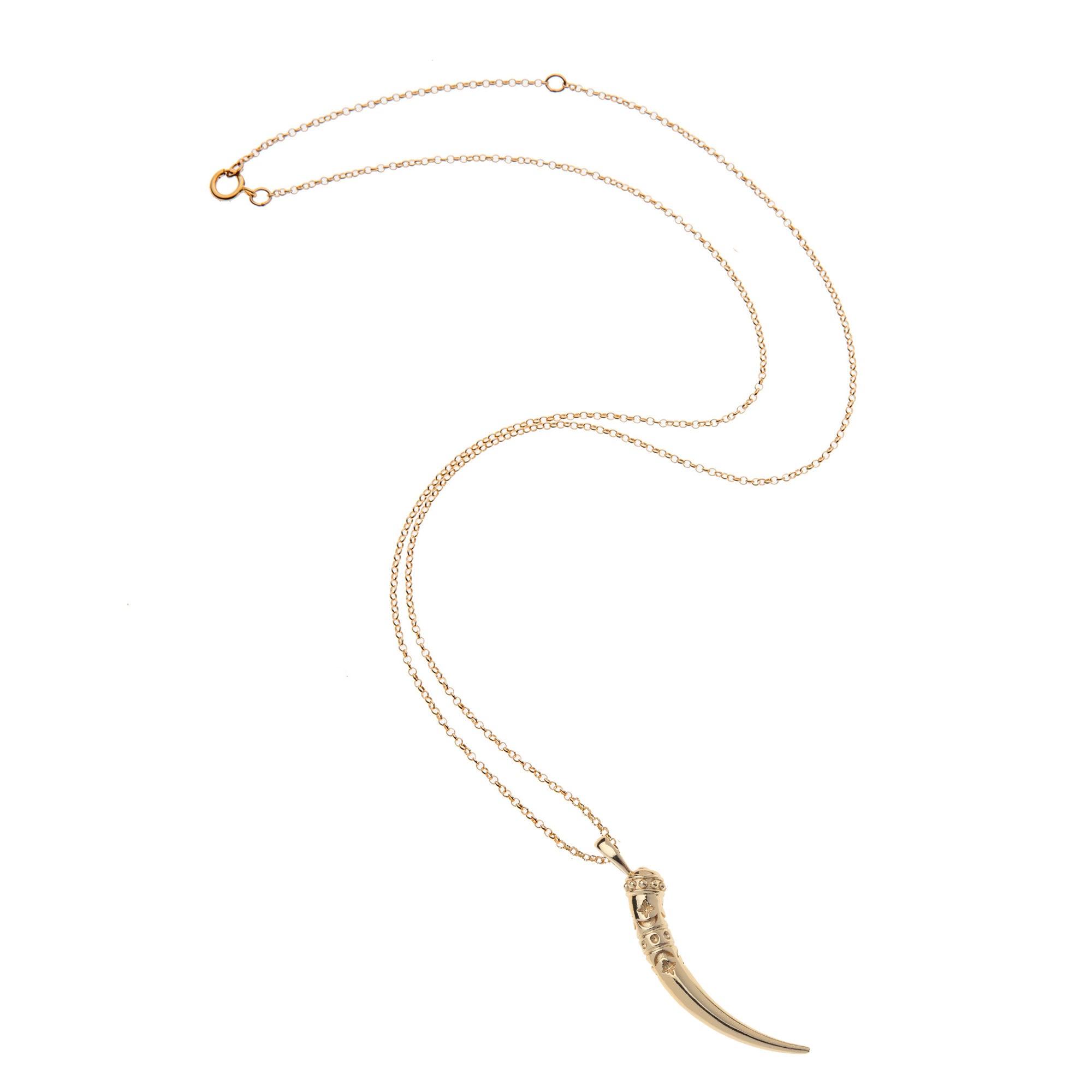 Gold protect tusk pendant on adjustable delicate chain