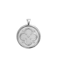 Silver Small Coin Pendant with Quatrefoil and heart illustration