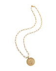 Gold Small Lucky Coin Pendant on drawn link chain