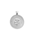 Silver Small Coin Pendant with Four leaf clover and horseshoe illustration