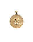 Gold Small Coin Pendant with Four leaf clover and horseshoe illustration
