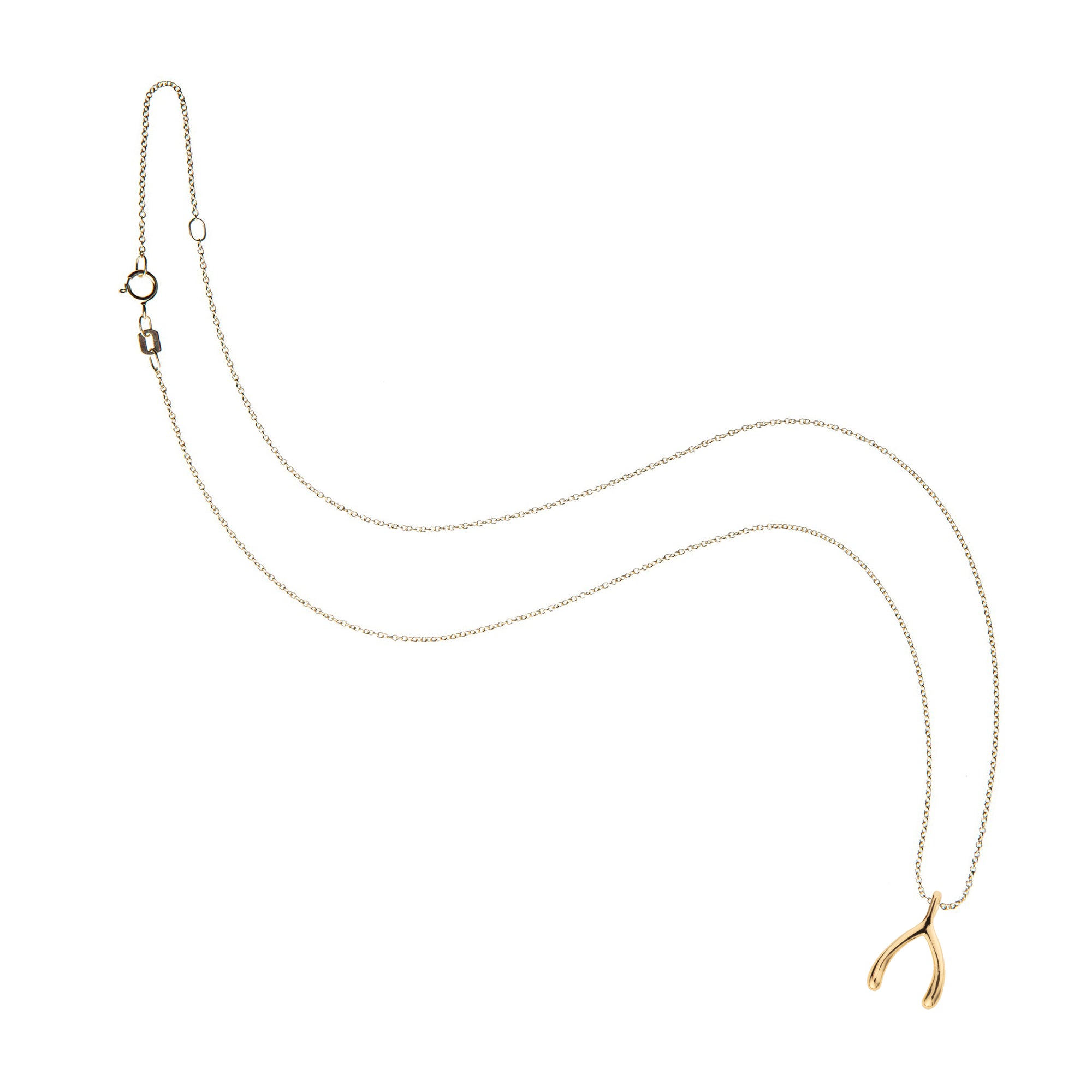 LUCKY Gold Mini Wishbone Pendant in 10k