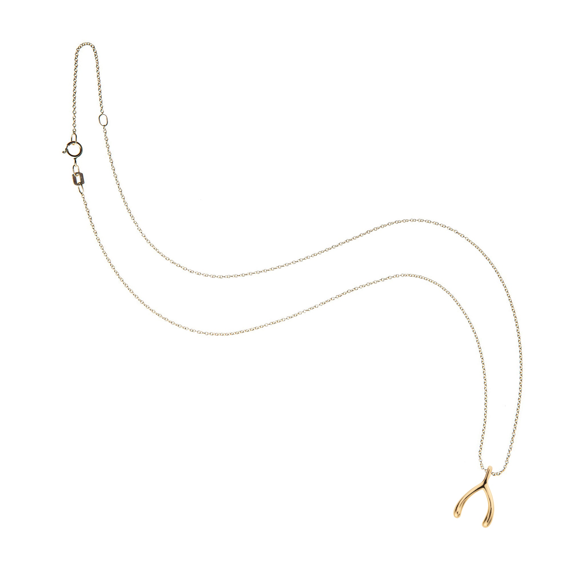 gold mini wishbone on 10 karat adjustable chain
