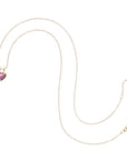 Gold heart pendant in pink tourmaline on 10 karat adjustable chain