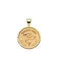 Gold Small Coin Pendant with Snake and French Gardez Bien (translation Guard Well)