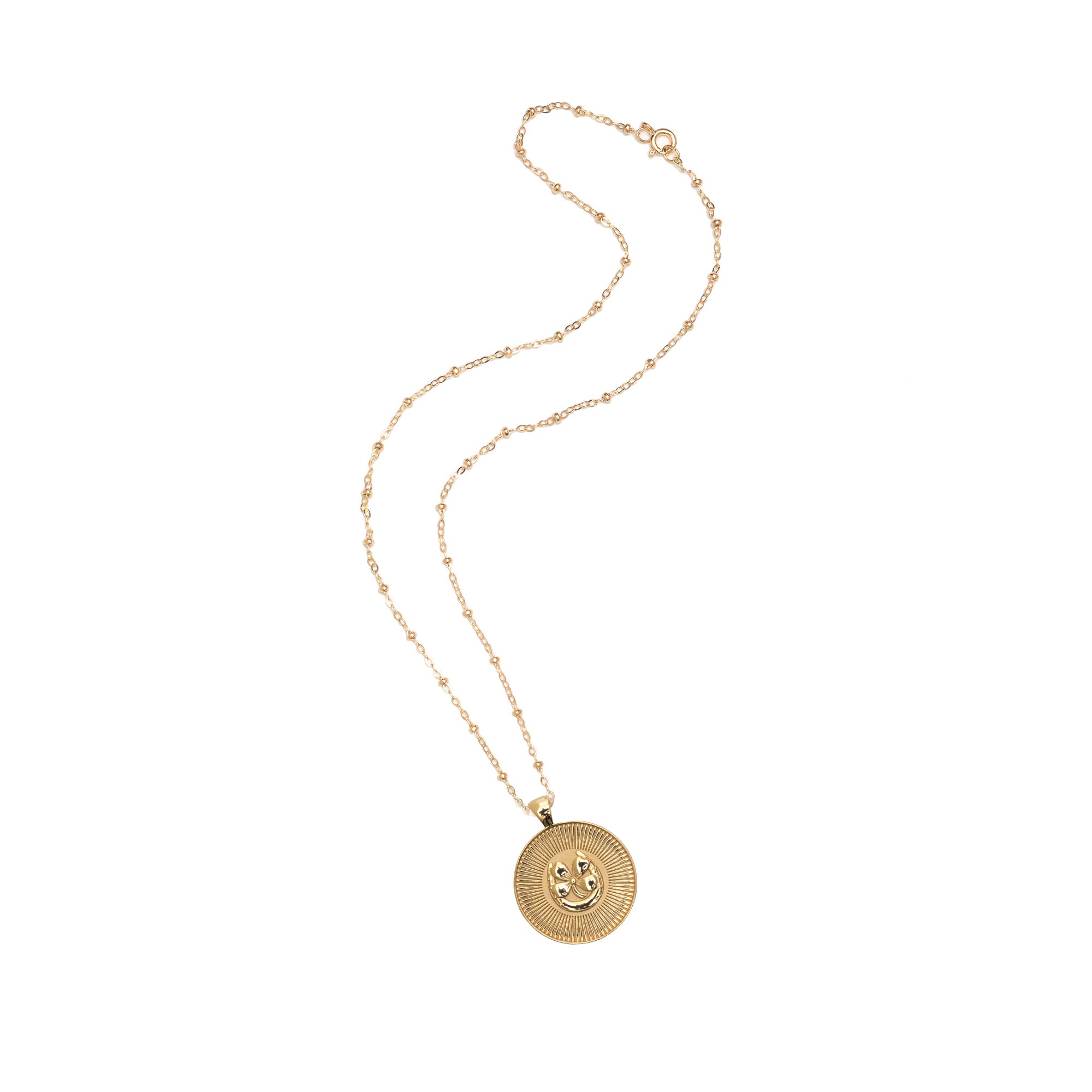 Gold Small Lucky Coin Pendant on satellite chain