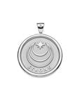 Silver Coin Pendant with Jane Win moon and star logo and word Strong underneath