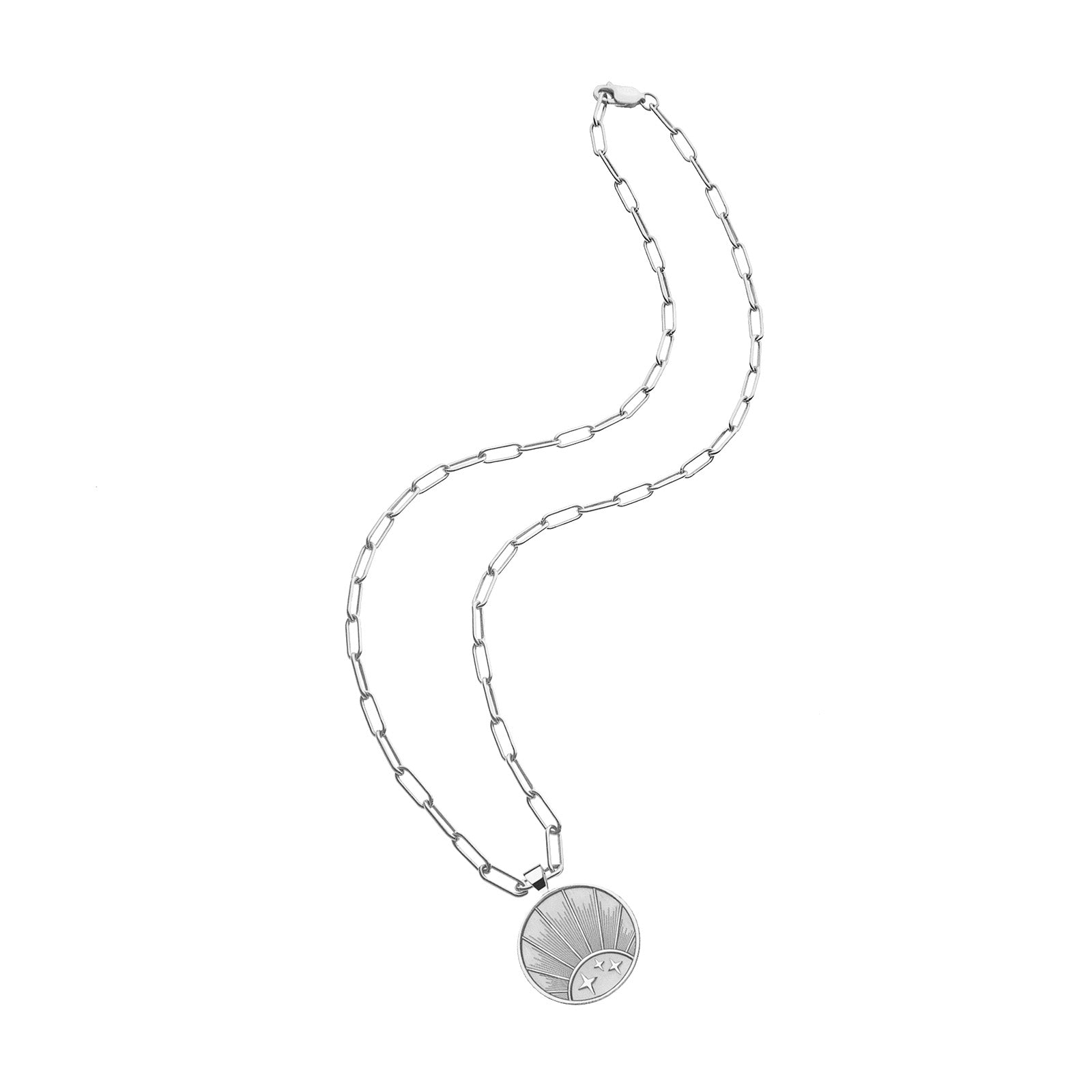 Silver Small Strong coin on drawn link chain
