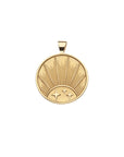 Gold Small Coin Pendant with three stars and a Rising Sun Illustration