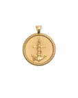 Gold Small Coin Pendant with Anchor, rope, and hidden starfish illustrations