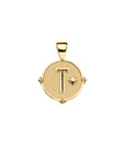 Gold letter T coin pendant with star detail