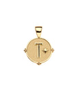 Gold letter T coin pendant with star detail