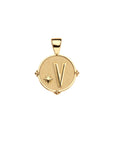 Gold letter V coin pendant with star detail