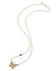 Gold butterfly pendant with pink tourmaline stone on chain