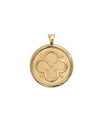 Gold Small Coin Pendant with Quatrefoil and heart illustration