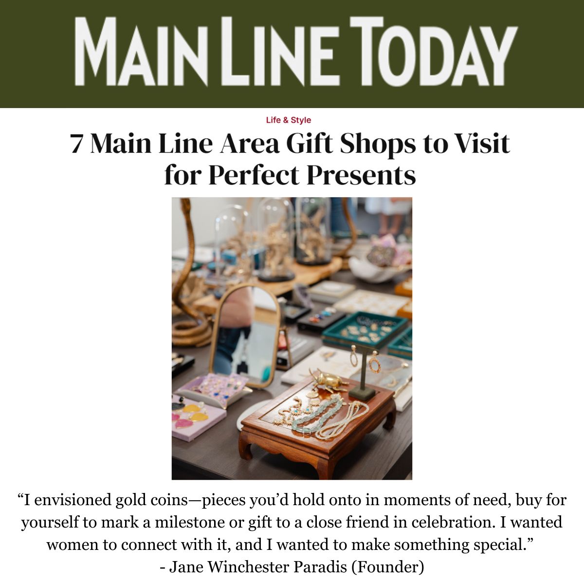 Press Highlights: Main Line Today features Jane Win Showroom