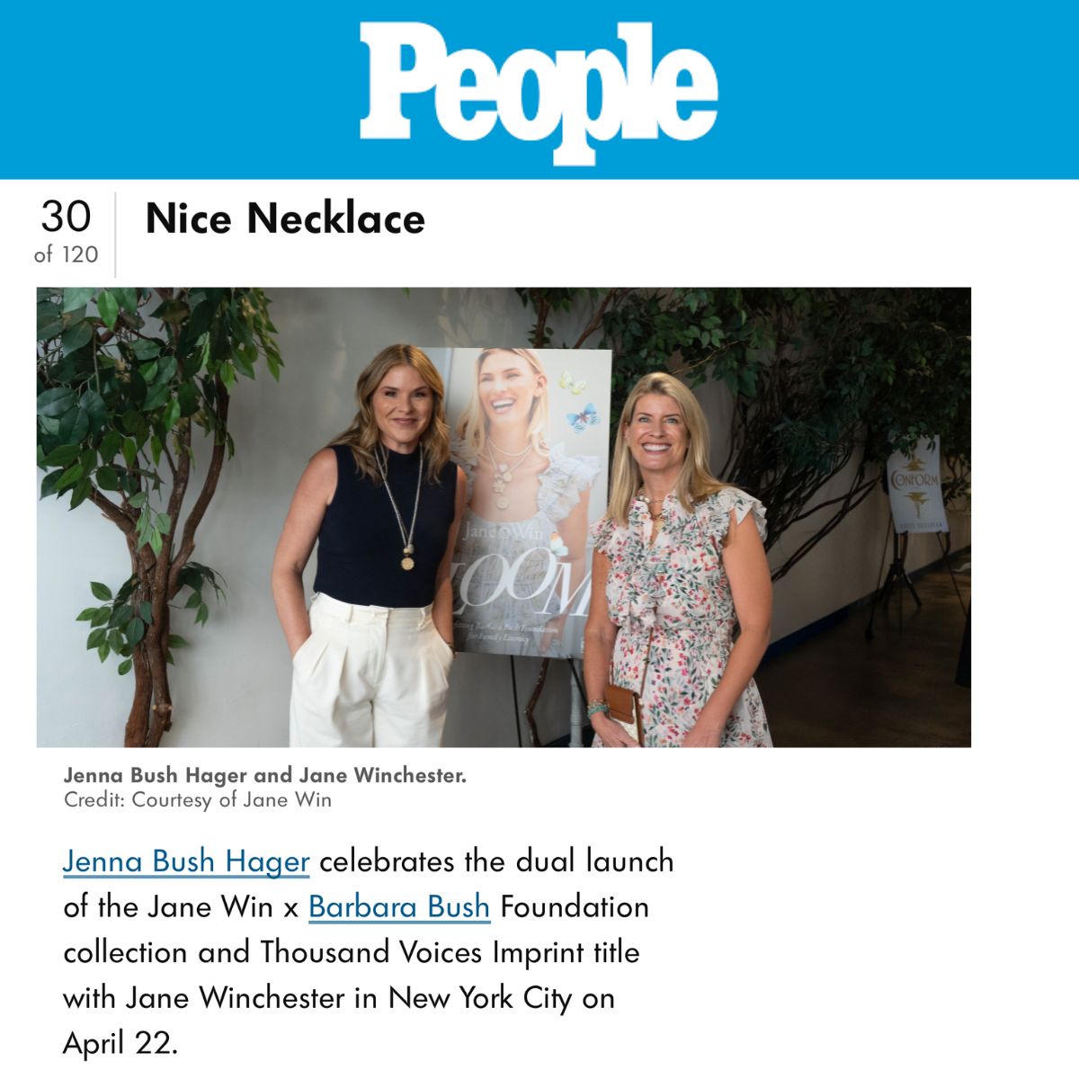 Press Highlight: People Magazine features Jane Winchester Paradis and Jenna Bush Hager for their Recent Collaboration