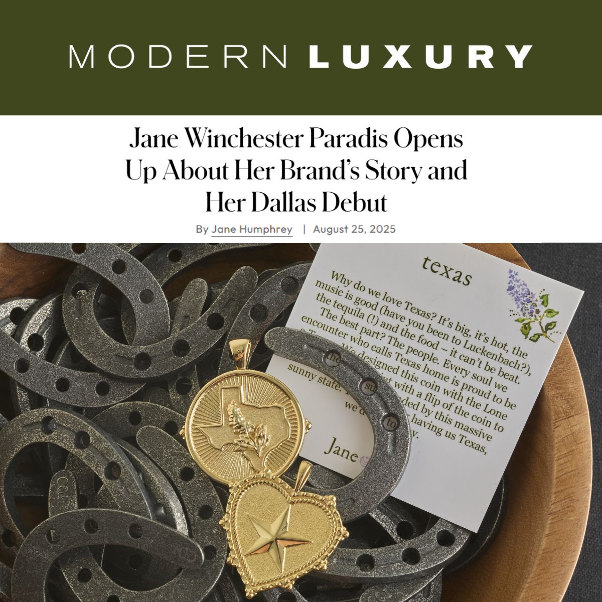 Press Highlight: Modern Luxury interviews Jane Winchester Paradis on Jane Win Jewelry