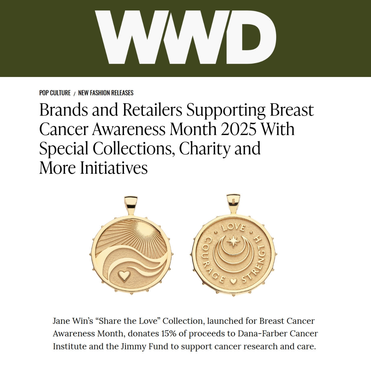 Press Highlight: WWD features Jane Win for Breast Cancer Awareness Month 2025
