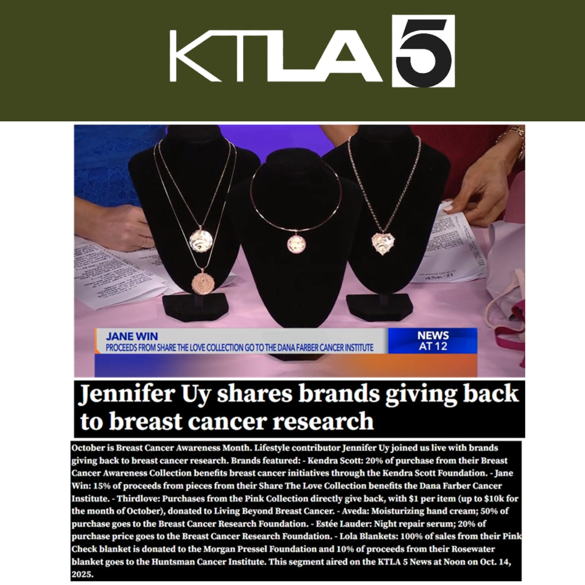 Press Highlight: KTLA on Air Segment Shares Jane Win Share The Love Collection