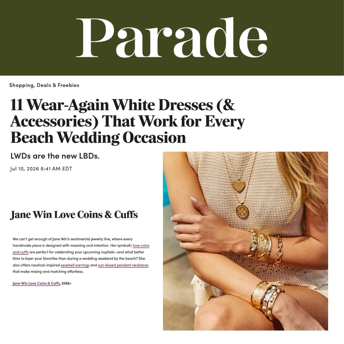 Press Highlight: Parade includes Jane Win in Beach Bride Must-Haves