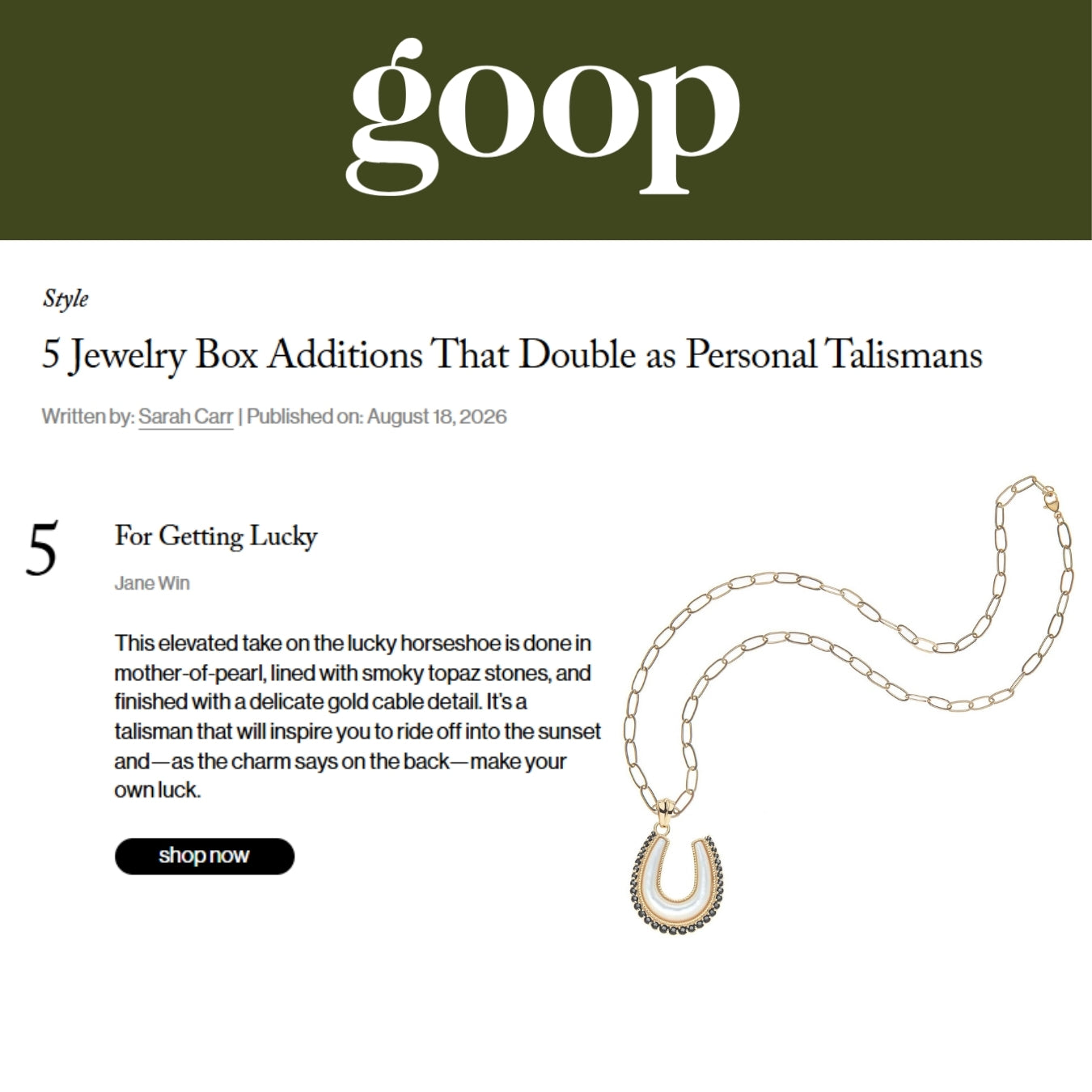Press Highlight: Goop features Jane Win as a Must-Have for Your Jewelry Box