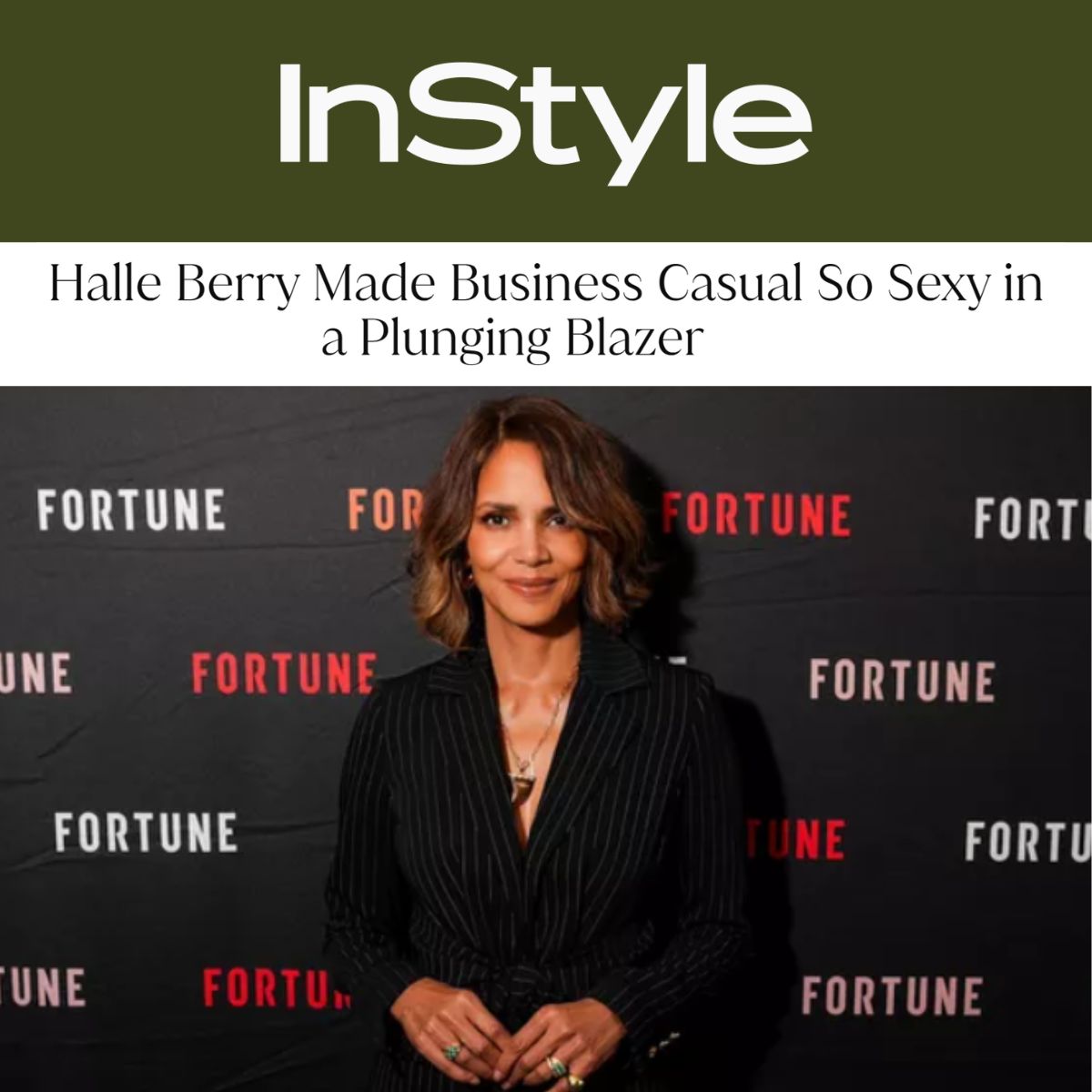 Press Highlight: In Style Magazine Loves Halle Berry in a Plunging Blazer Paired with Jane Win Protect Pendant