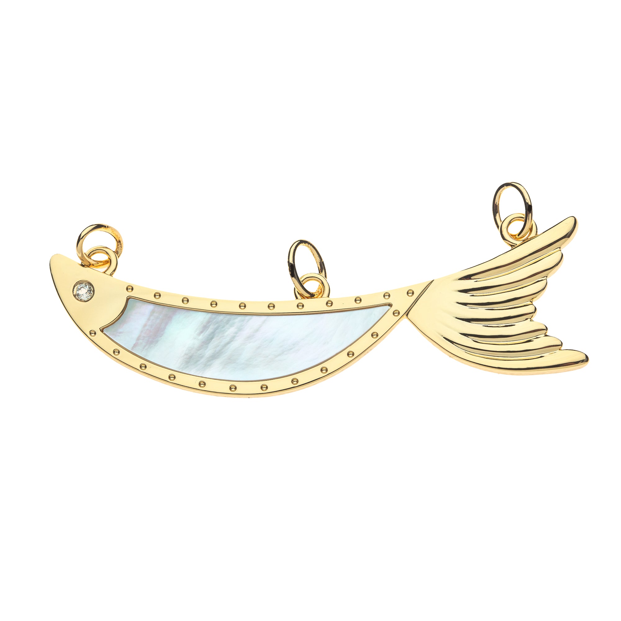 Strong keep swimming fish pendant with mother of pearl inlay