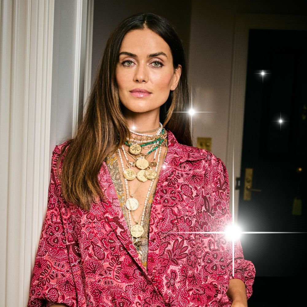 Jane Win model wearing multiple coin pendant necklaces of our most popular items