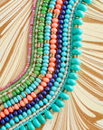 Stylized shot showing various sizes and colors of beaded necklaces