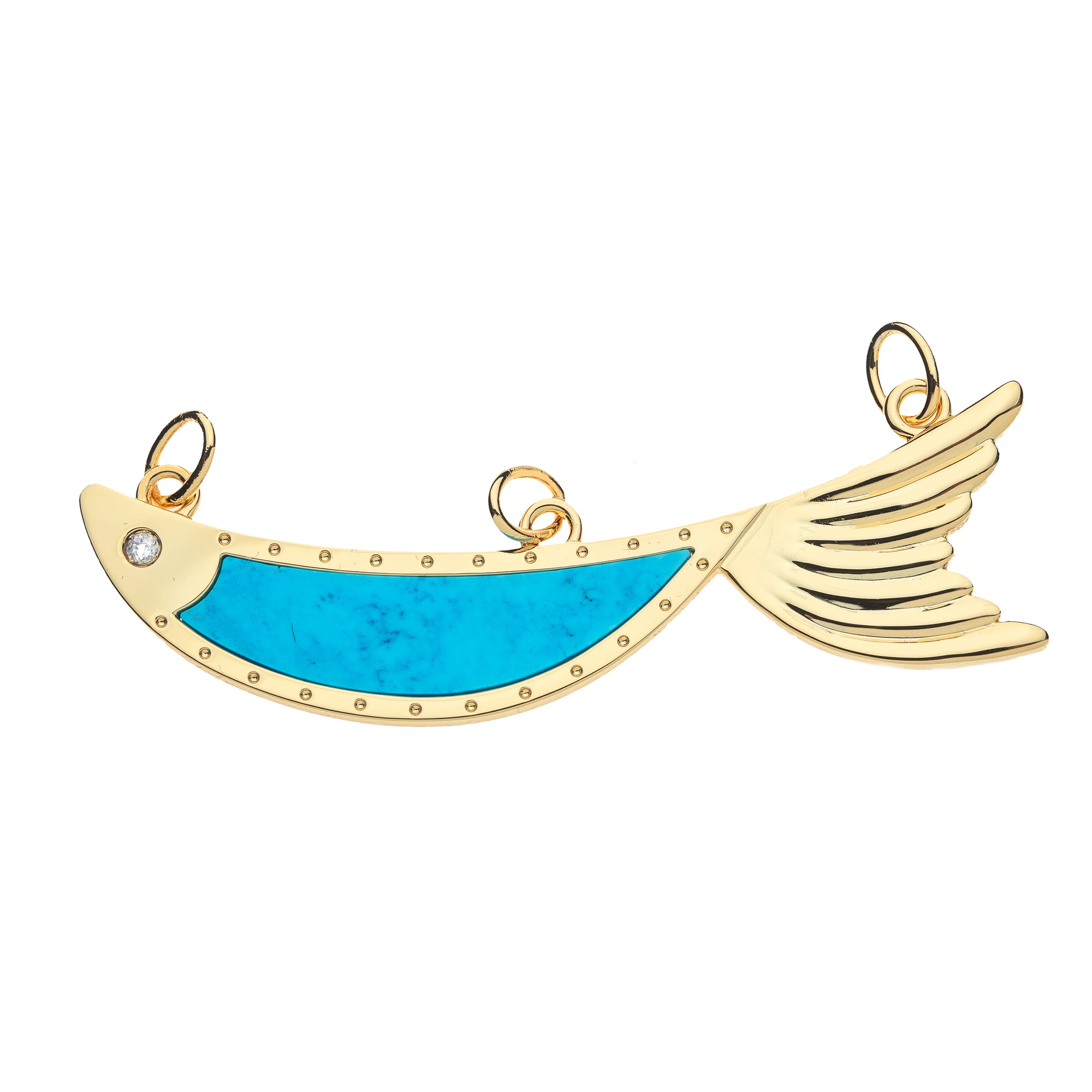 Gold keep swimming fish with turquoise inlay