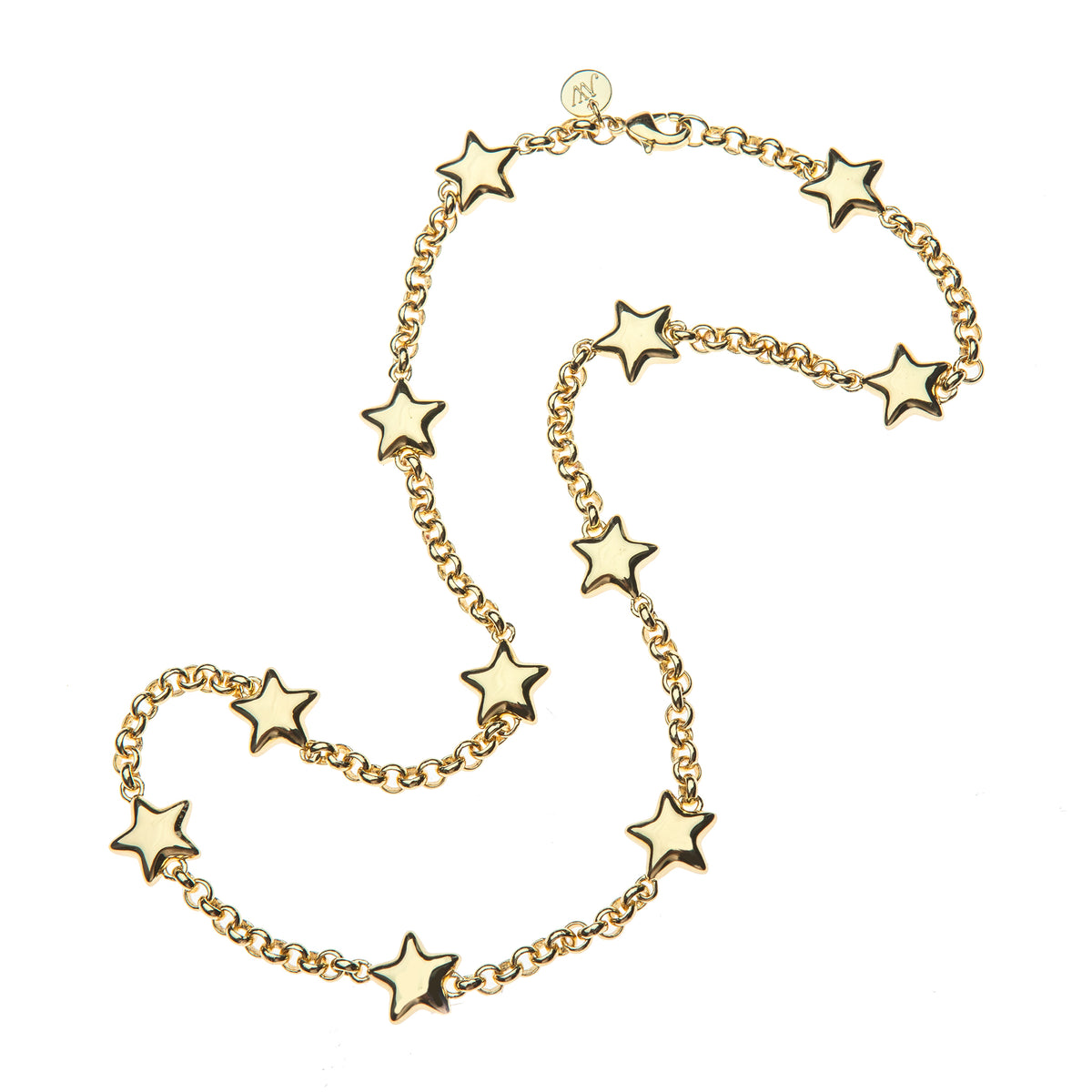 Gold chain necklace with stations of puffy stars