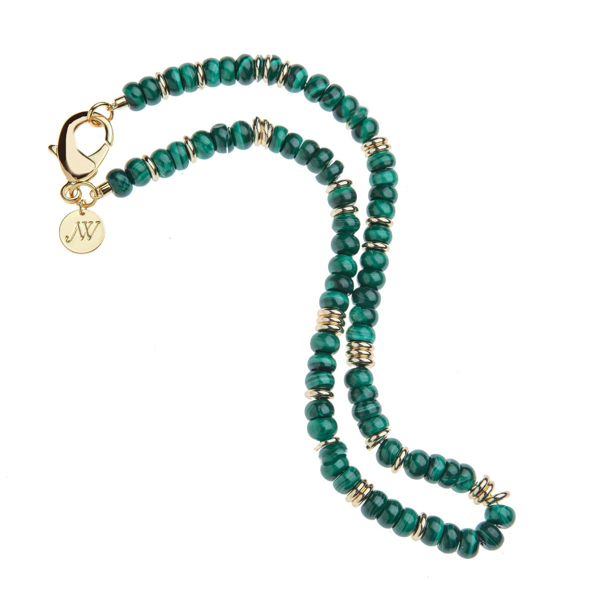 Malachite and gold gumdrop beaded necklace