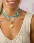 Double Wrap Diamond Cut Beaded Necklace in Turquoise