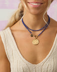 Double Wrap Diamond Cut Beaded Necklace in Lapis