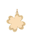 Back of lucky in love clover pendant shows blank gold back