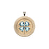 Gold lucky coin pendant with 4 leaf clover made of sky blue topaz stones 