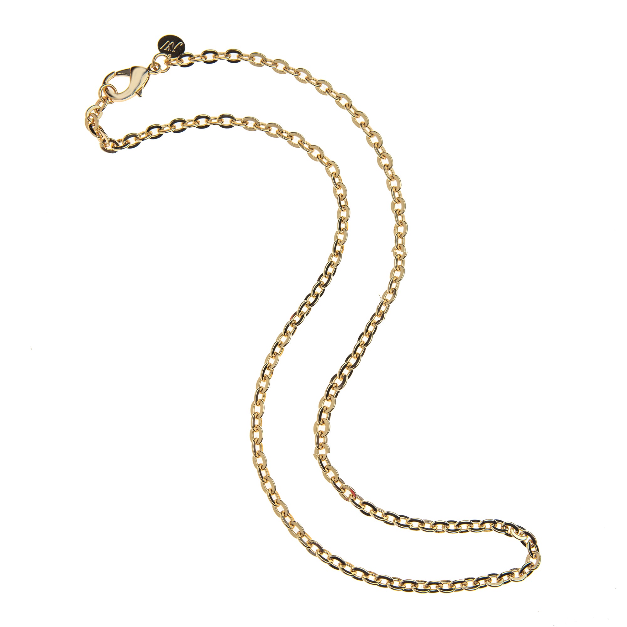 Gold long chunky link chain features oversized clasp