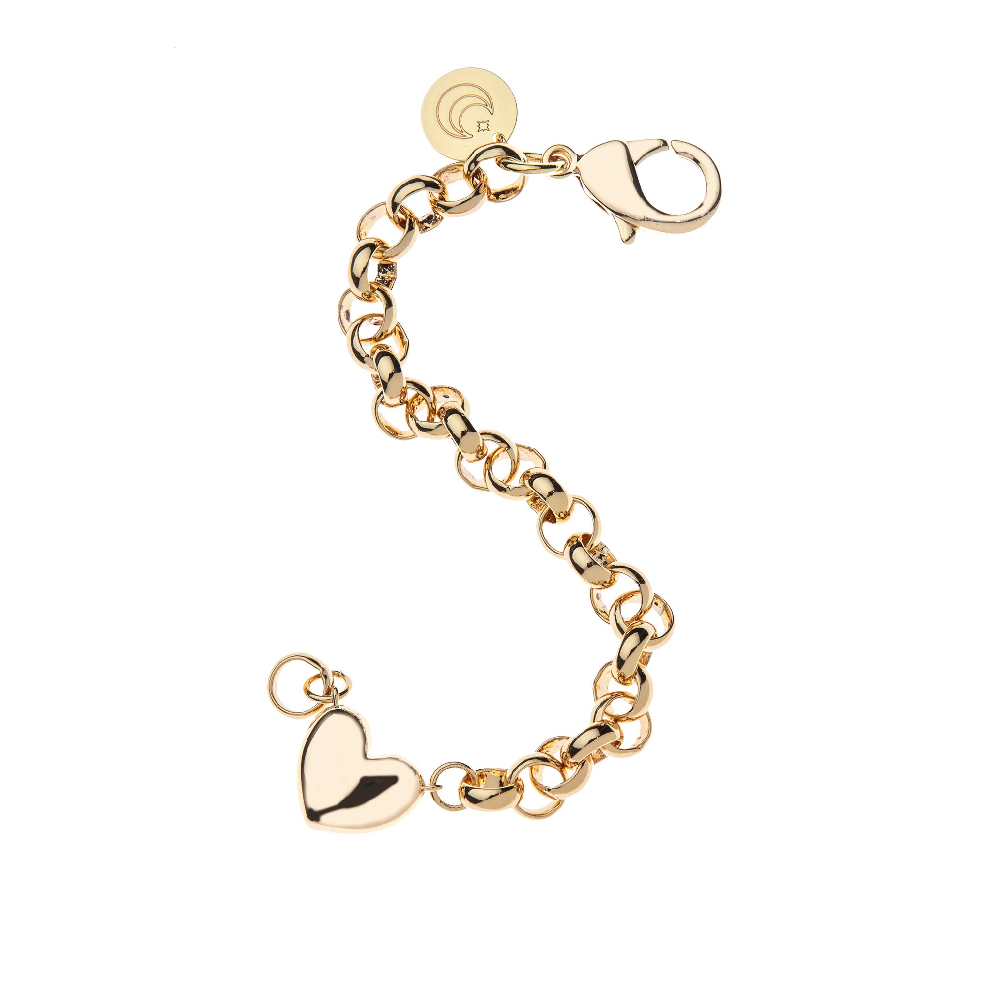 Gold chunky rolo bracelet with puffy heart detail