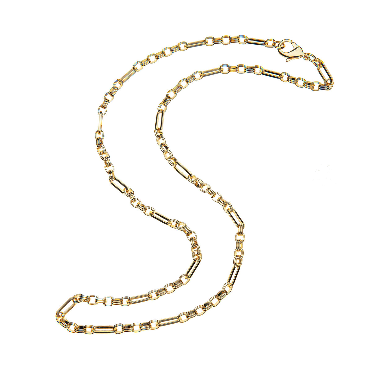 Gold chain featuring various link sizes