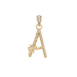 Gold letter A pendant with flower detail and white topaz accents on the bail