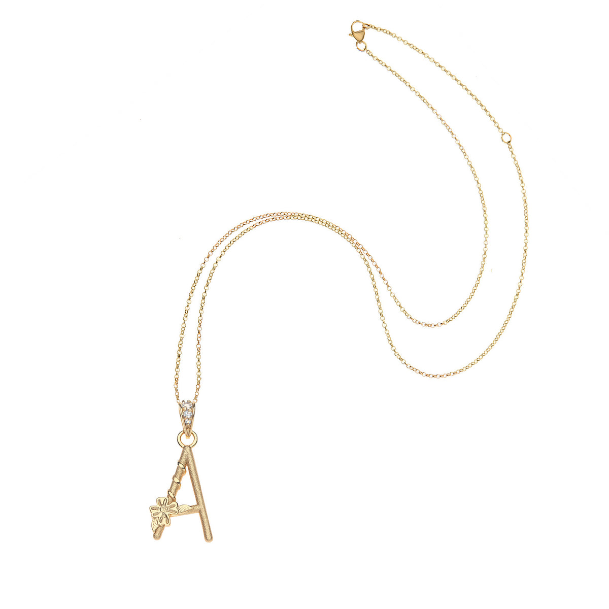 Dogwood letter A pendant on the adjustable delicate chain