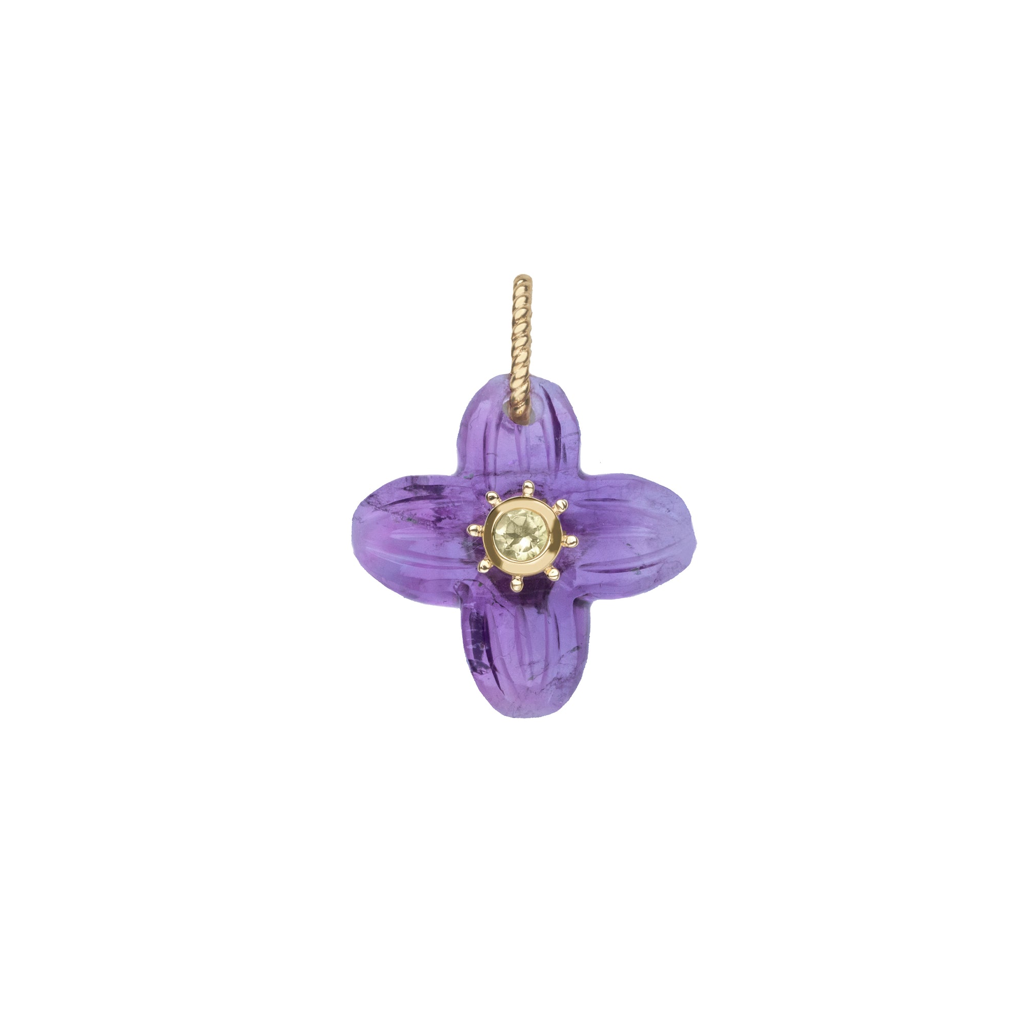 JW x House of Harris JOY Amethyst Carved Dogwood Pendant in Solid Gold