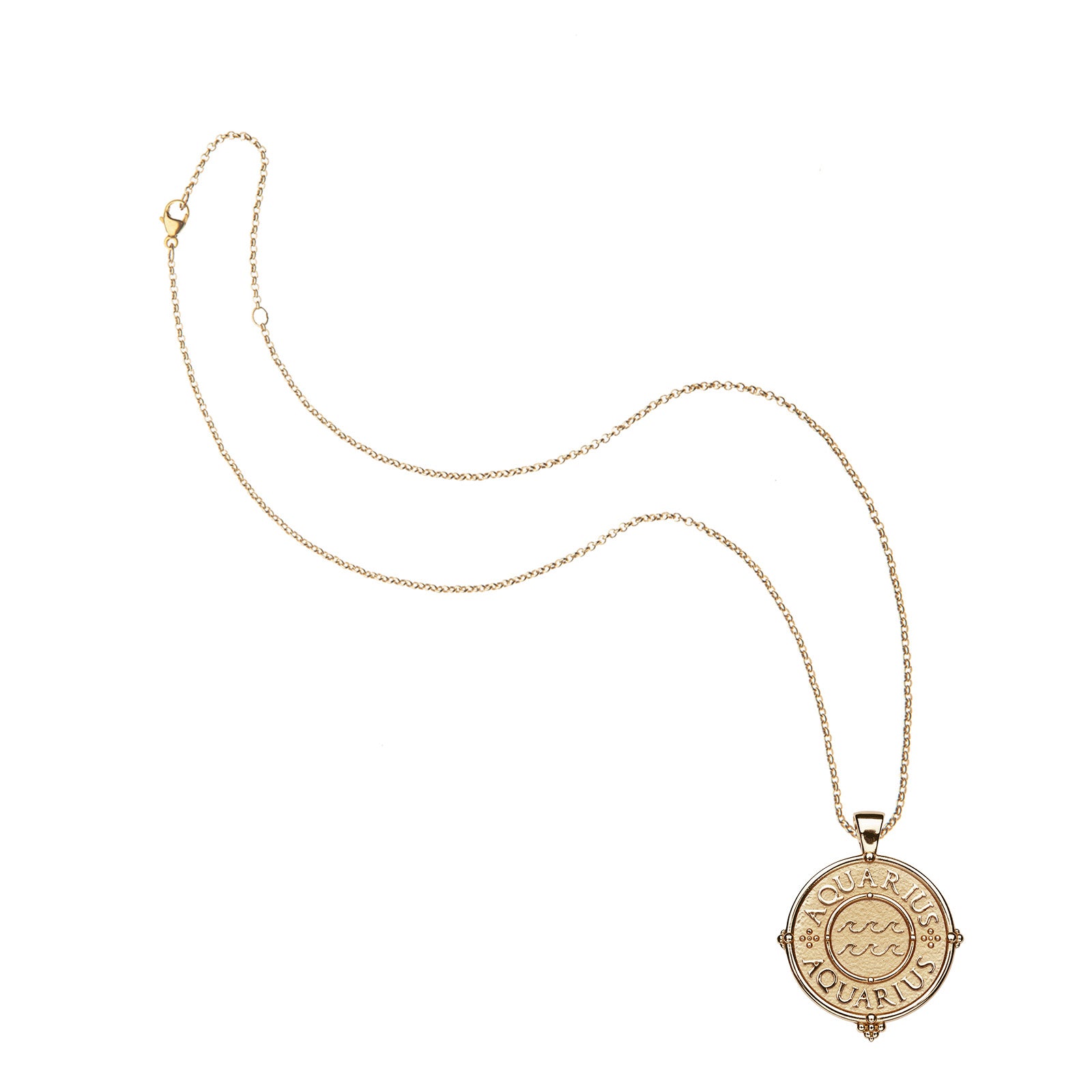 Gold original Aquarius coin on classic rolo chain