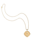 Gold Small Balance Coin Pendant on classic rolo chain