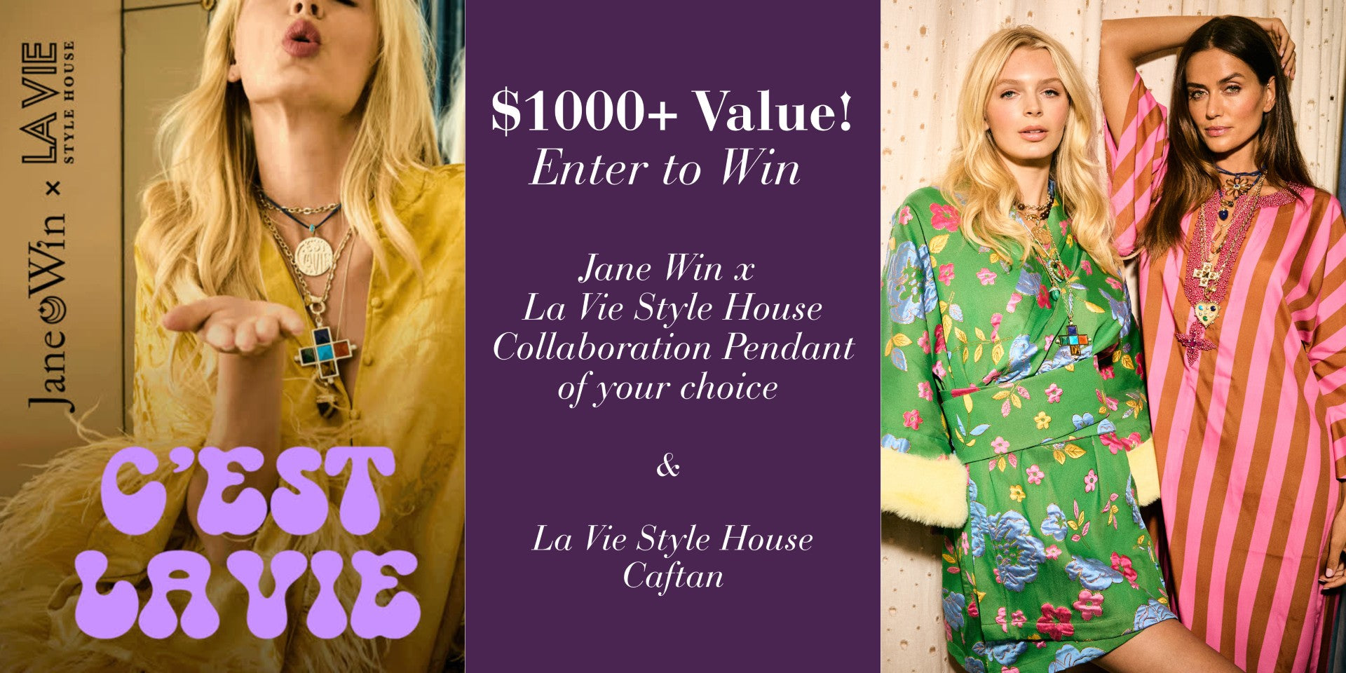 Enter to Win $1000+ in Jane Win and La Vie Style House Favorites: Jane Win x La Vie Style House Collaboration Pendant of your choice and a La Vie Style House Caftan
