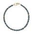 Round black pearl beads with flat gold beads interspersed and gold lobster clasp